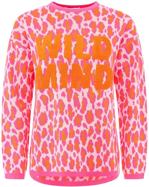 Zwillingsherz Rundhalspullover "Leo-Wild Mind" Animal-Muster, Neon-Schriftz günstig online kaufen