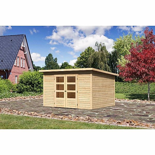 Karibu Holz-Gartenhaus Stockach Natur Pultdach Unbehandelt 301 cm x 242 cm günstig online kaufen