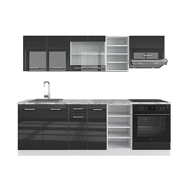 Vicco R-Line Küchenzeile Anthrazit Hochglanz/Weiß 240 cm AP Marmor günstig online kaufen