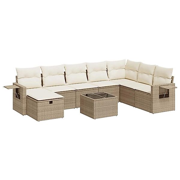 vidaXL 9-Tlg Garten-Sofagarnitur mit Kissen Beige Poly Rattan 3325544 günstig online kaufen