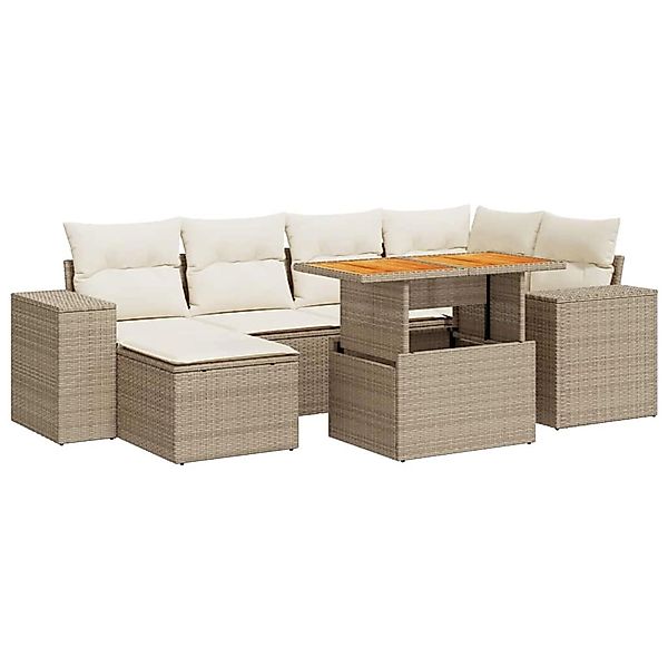 vidaXL 7-Tlg Garten-Sofagarnitur mit Kissen Beige Poly Rattan 3327397 günstig online kaufen