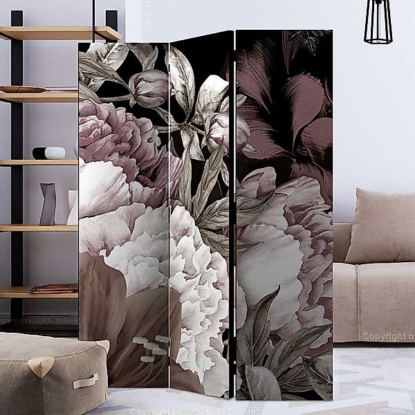 Raumteiler Paravent im Vintage Look Blumen Motiv günstig online kaufen