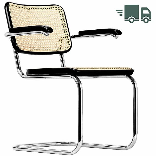 THONET S 64 V Dark Melange rotbraun | Stahlrohr-Freischwinger mit Armlehnen günstig online kaufen