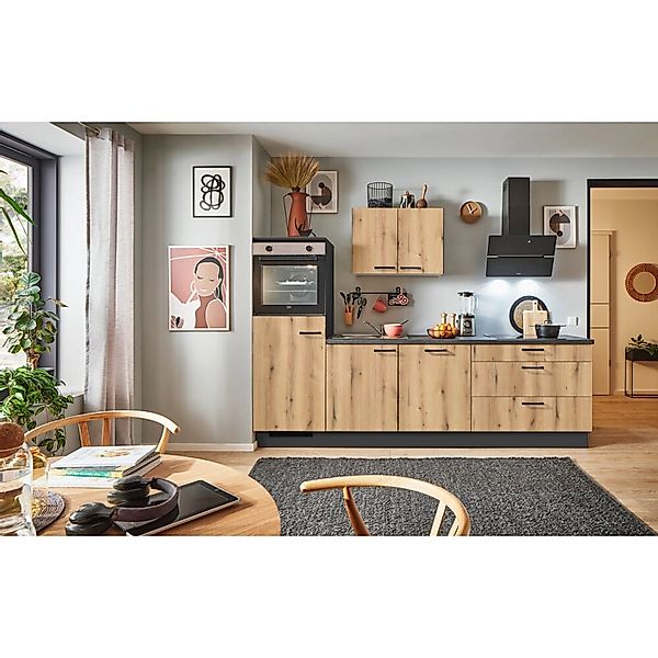 pino Küchenzeile 280 cm Evoke Eiche Anschlag,inks 1 Geräteschrank günstig online kaufen