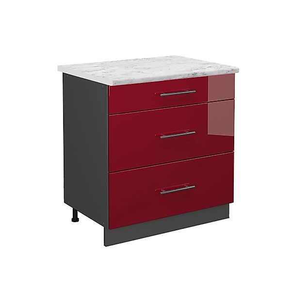 Vicco Küchenunterschrank Fame-Line Bordeaux Hochglanz/Anthrazit 80 cm mit 3 günstig online kaufen