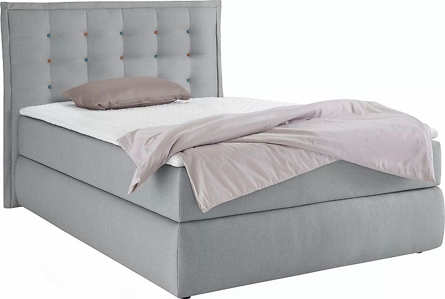 INOSIGN Boxspringbett "Sagres", Kopfteil mit 2farbiger Flatterbiese und zwe günstig online kaufen