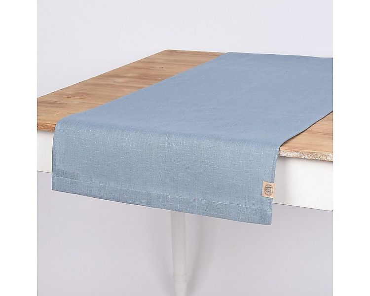 KARDELEN Tischläufer Tischläufer Erik aus 100% Leinen 1-lagig 47x150cm blau günstig online kaufen