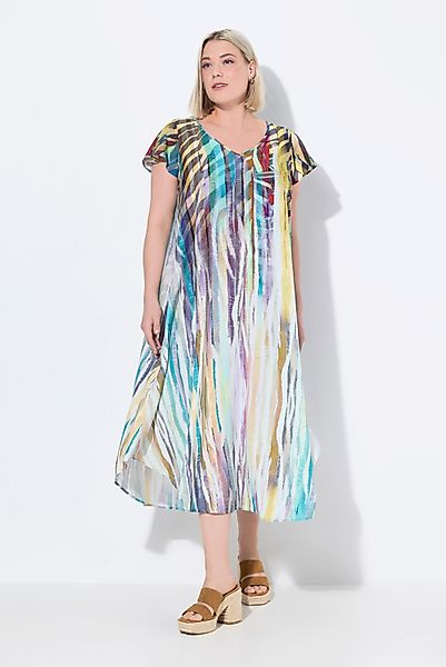 Ulla Popken Strandkleid Midikleid Animal-Streifen V-Ausschnitt günstig online kaufen
