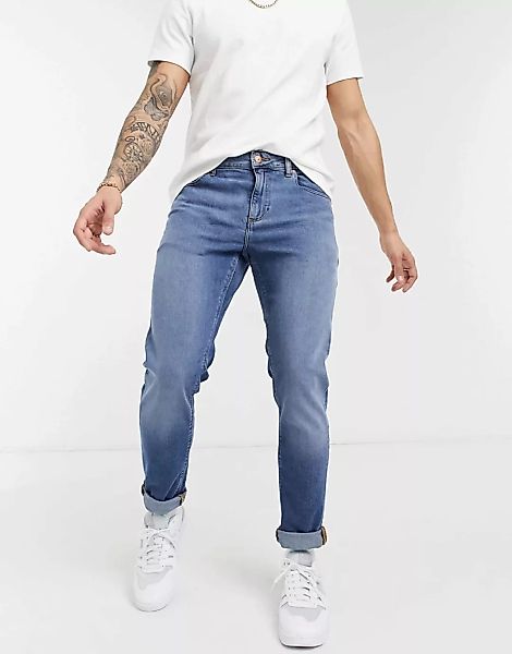 ASOS DESIGN – Schmale Stretch-Jeans in nachhaltiger, mittelblauer „Less Thi günstig online kaufen
