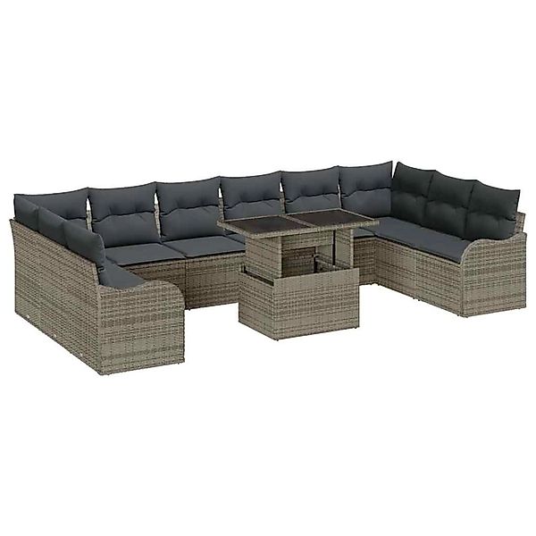 vidaXL Garten-Sofa-Set mit Kissen 11-Tlg Grau Poly Rattan 3348535 günstig online kaufen