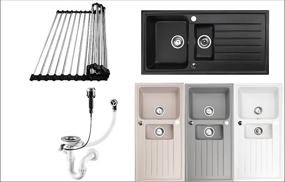 Faizee Möbel Granitspüle Granitspüle 100x50+Abtropfgitter(Armatur wählbar) günstig online kaufen