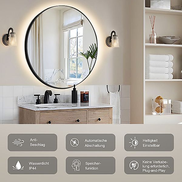 Eumaty Badspiegel Rund Wandspiegel mit LED günstig online kaufen