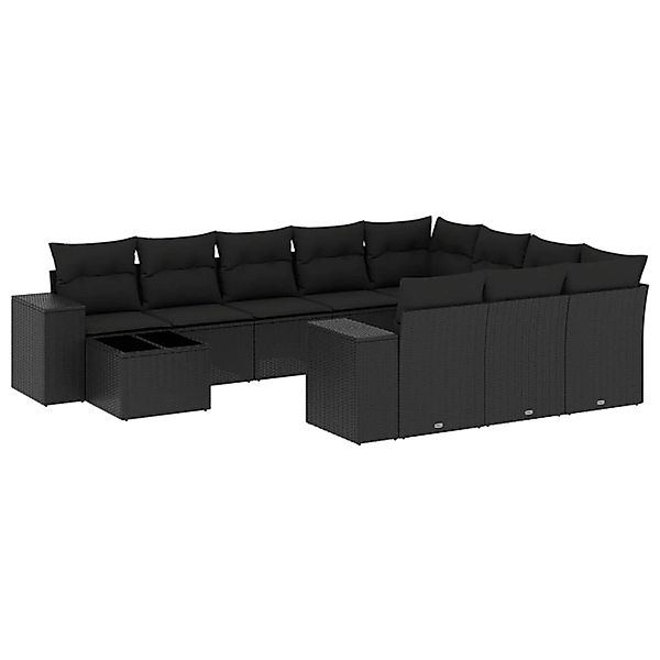 vidaXL 11-Tlg Garten-Sofagarnitur mit Kissen Schwarz Poly Rattan 3255462 günstig online kaufen