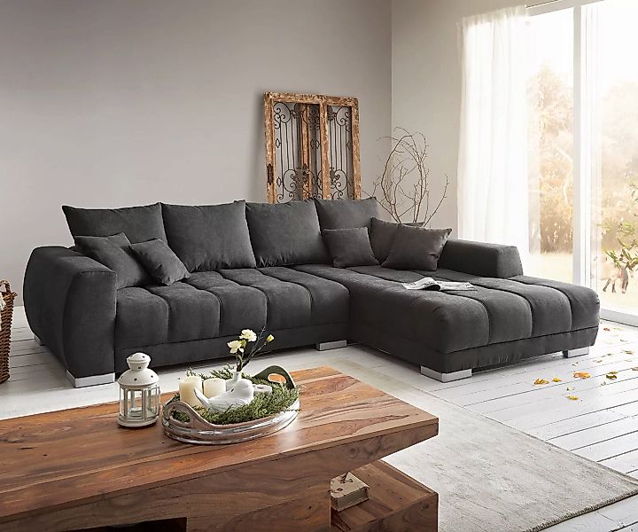 Ecksofa Josea 300x220 cm Mikrofaser Schwarz Recamiere rechts günstig online kaufen