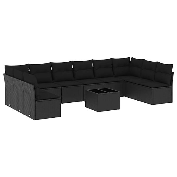 vidaXL 11-tlg Garten-Sofagarnitur mit Kissen Schwarz Poly Rattan Modell 32 günstig online kaufen