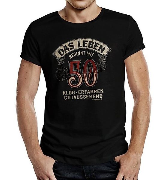 RAHMENLOS® T-Shirt Geschenk zum runden Geburtstag - Leben beginnt mit 50 günstig online kaufen