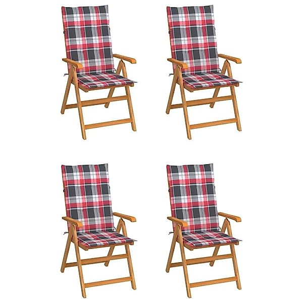 vidaXL Gartenstühle 4 Stk Rote Karomuster-Kissen Massivholz Teak 3065543 günstig online kaufen