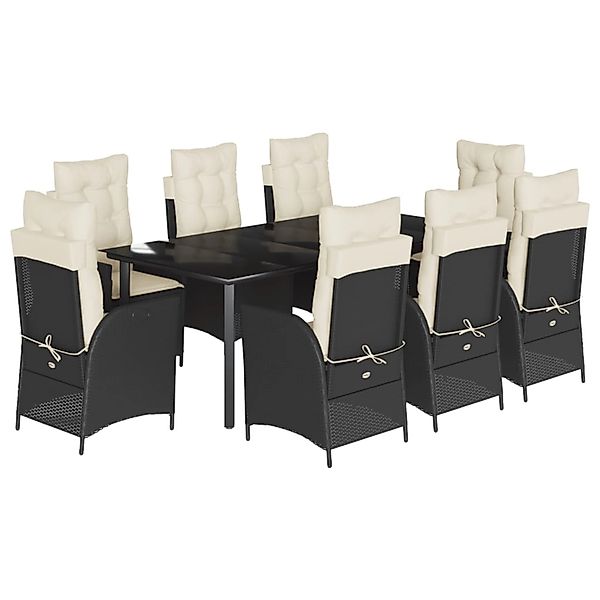 vidaXL 9-Tlg Garten-Essgruppe mit Kissen Schwarz Poly Rattan 3213173 günstig online kaufen