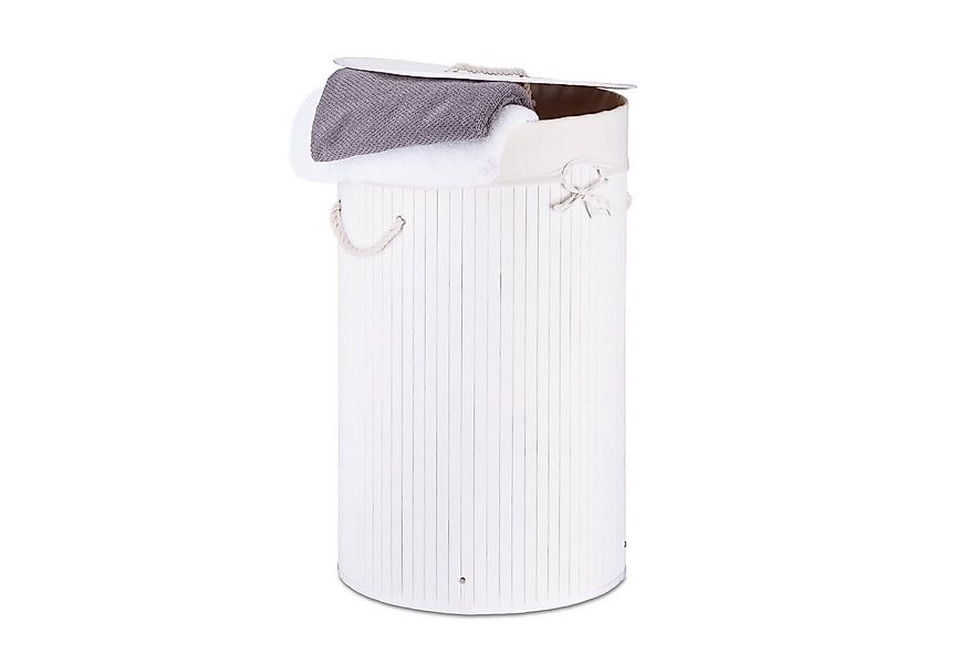 relaxdays Wäschekorb Bambus rund, weiß günstig online kaufen