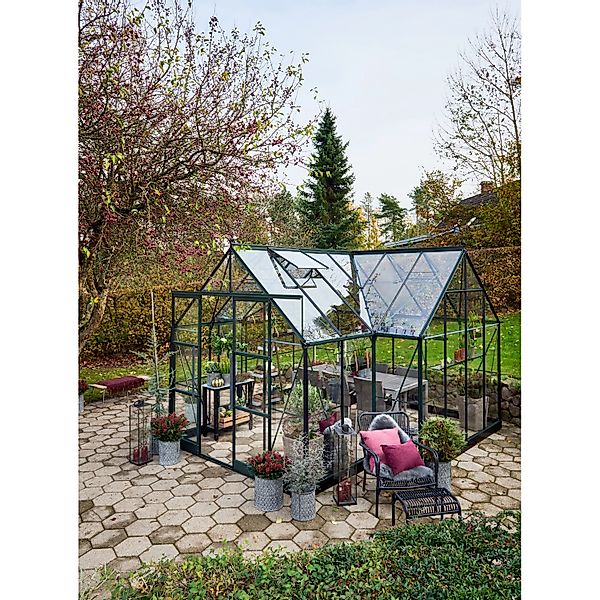 Halls Gewächshaus GardenRoom Set Garden Room Grün 12,9 m² inkl. Fundamentra günstig online kaufen