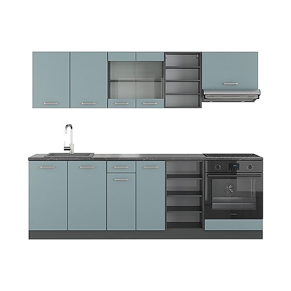 Vicco Küchenzeile R-Line, Blau-Grau/Anthrazit, 240 cm günstig online kaufen