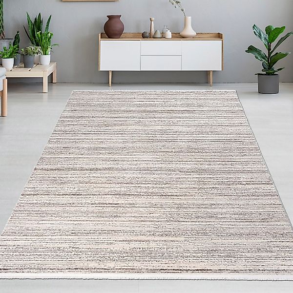 Carpetia Teppich Wohnzimmerteppich hell meliert gestreiftes günstig online kaufen