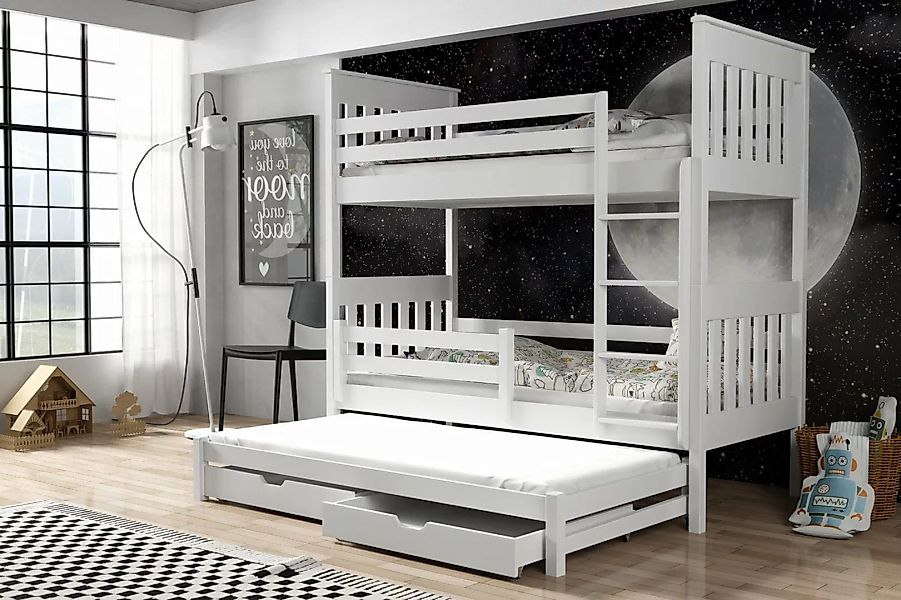 Deine Möbel 24 Etagenbett JARIS für 3 Kinder 90x200 Weiss ohne Matratzen / günstig online kaufen