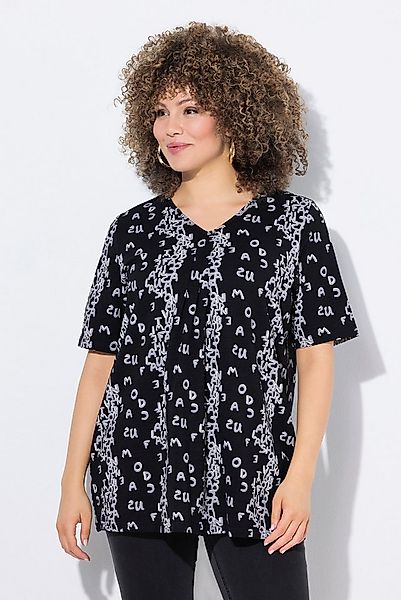 Ulla Popken Longsleeve T-Shirt Buchstaben A-Linie V-Ausschnitt Halbarm günstig online kaufen