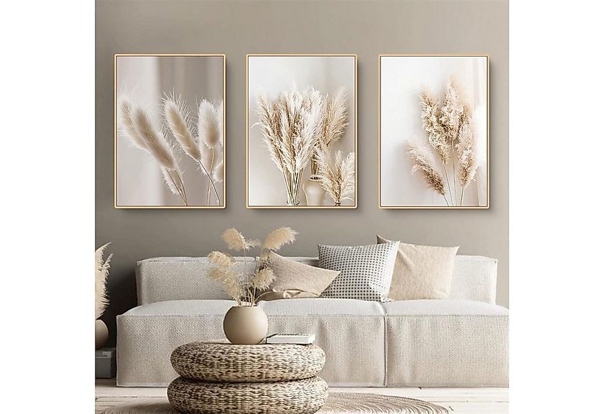 Trayosin Poster 3er Poster Set Boho Pampasgras Natur Leinwandbilder Wohnzim günstig online kaufen