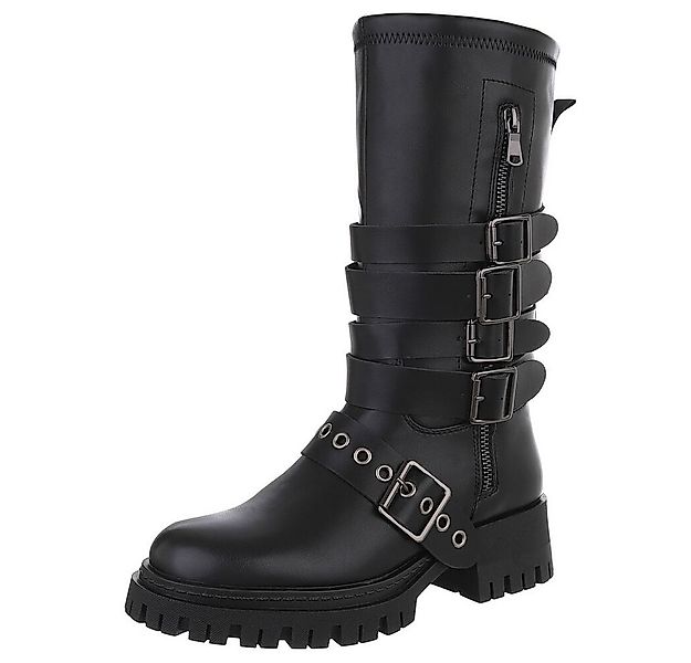 Ital-Design Modische Stiefel mit Schnallen und Reißverschluss für Damen Pla günstig online kaufen