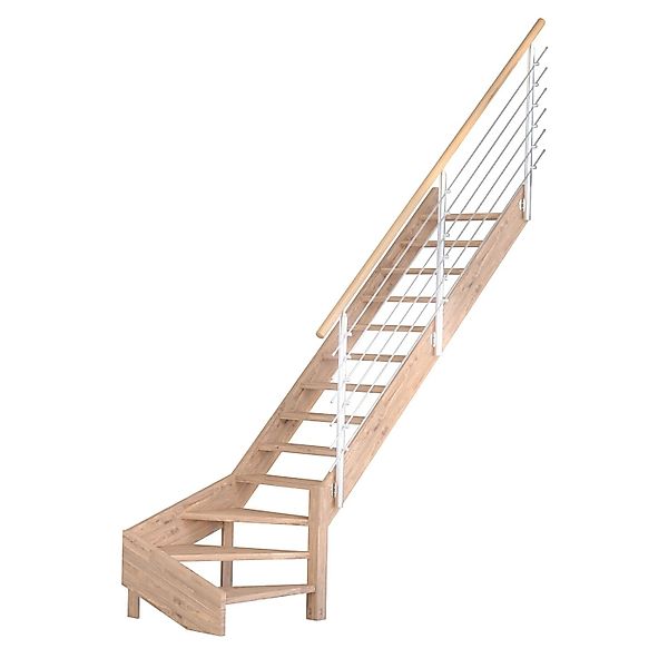 Treppe Mykonos Pro Eiche Gew. R 90 cm Design-Geländer-Edelstahl FSC® günstig online kaufen