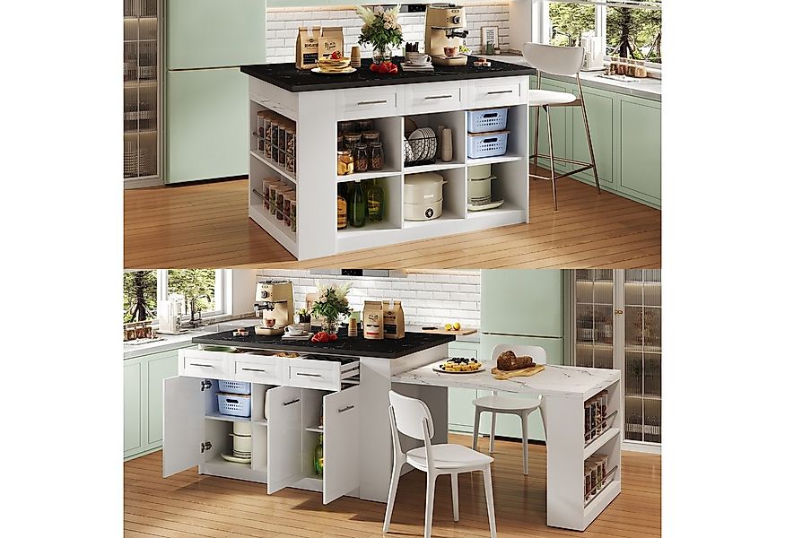 Flieks Kücheninsel mit ausziehbarer Esstisch und großer Stauraum, (Schrankm günstig online kaufen