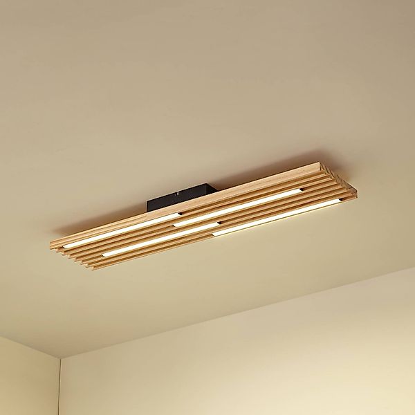 Lindby LED-Deckenleuchte Madero, Kiefernholz, 90 cm x 20 cm günstig online kaufen