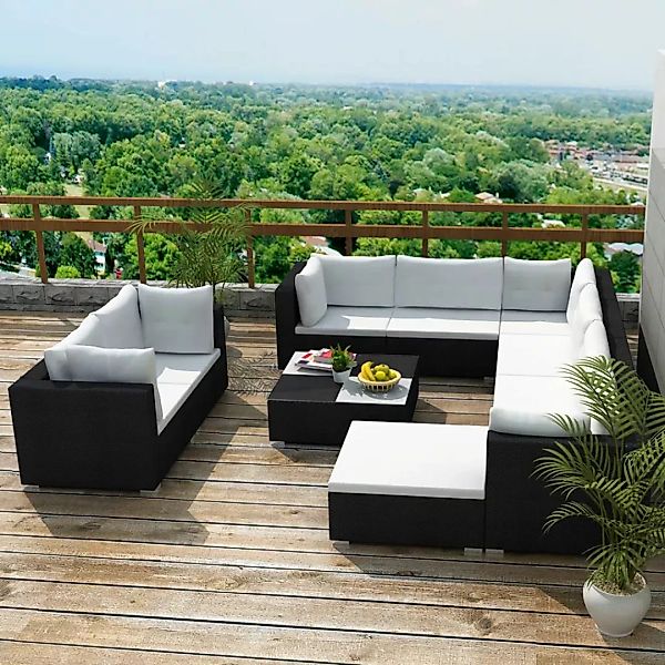 10-tlg. Garten-lounge-set Mit Auflagen Poly Rattan Schwarz günstig online kaufen