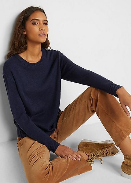 bonprix Strickpullover aus Polyacryl, mit Rundhals-Ausschnitt, lässige Pass günstig online kaufen