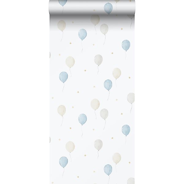 Sanders & Sanders Tapete Luftballon Blau Beige und Weiß 53 cm x 10.05 m günstig online kaufen