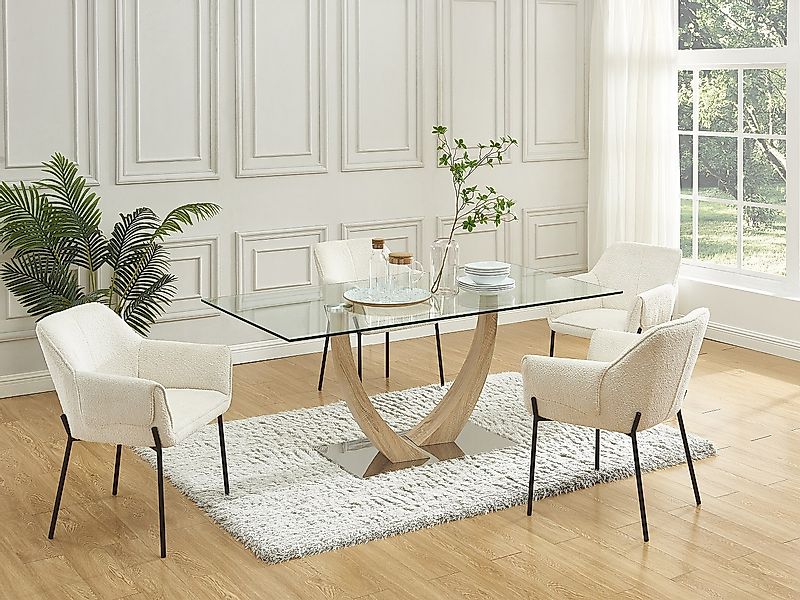 Stuhl mit Armlehnen 6er-Set - Bouclé-Stoff & schwarzes Metall - Cremefarben günstig online kaufen