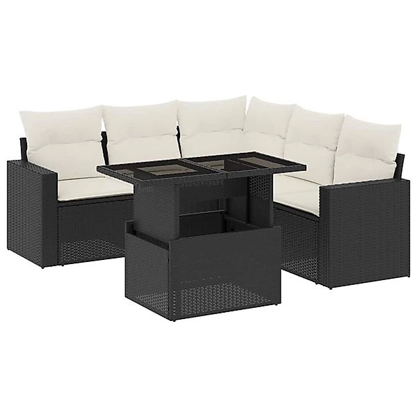 vidaXL 6-Tlg Garten-Sofagarnitur mit Kissen Schwarz Poly Rattan 3267266 günstig online kaufen