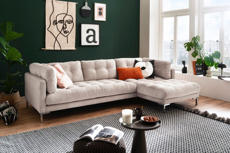 Trends by HG Ecksofa "Landau L-Form" in Cord-Stoff mit Metallfuß günstig online kaufen