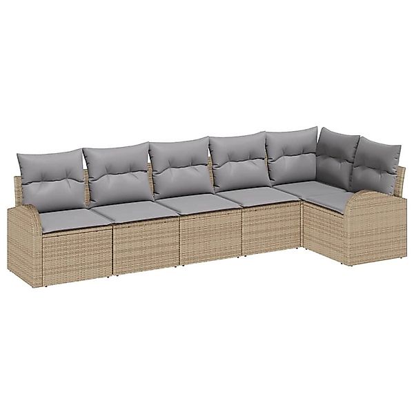 vidaXL Garten-Sofa-Set mit Kissen 6-Tlg Beige Hellgrau Poly Rattan 3354729 günstig online kaufen