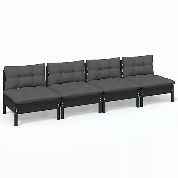 vidaXL Loungesofa 4-Sitzer-Gartensofa mit Anthrazit Kissen Massivholz Kiefe günstig online kaufen