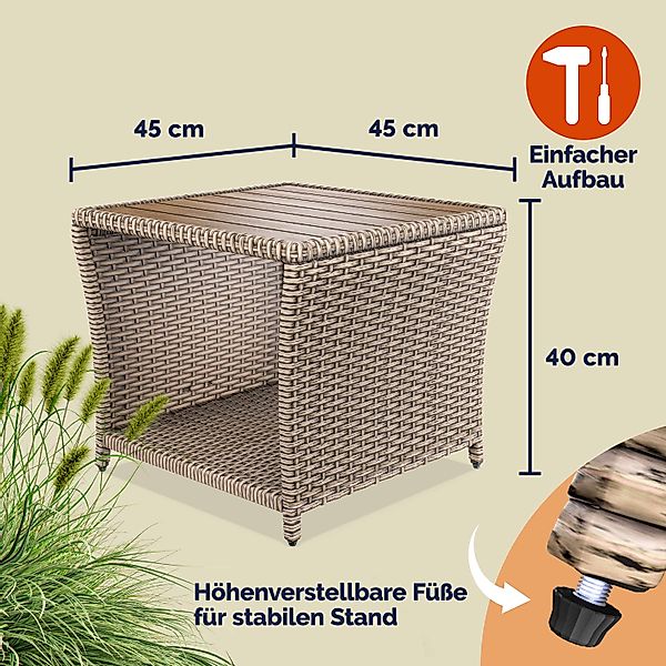 Casaria Beistelltisch, Polyrattan Akazienholz 45x45x40cm Wetterfest günstig online kaufen