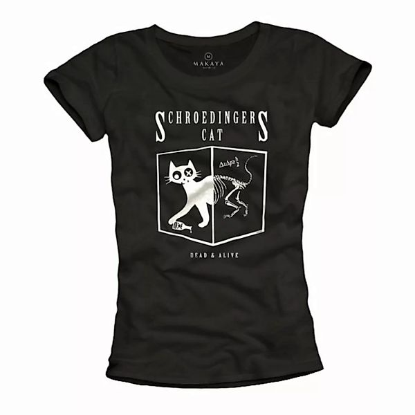 MAKAYA T-Shirt Damen Schrödingers Katze Cat Shirt Print Aufdruck Frauen Top günstig online kaufen