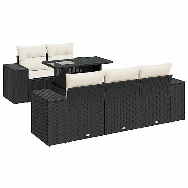 vidaXL 6-Tlg Garten-Sofagarnitur mit Kissen Schwarz Poly Rattan 3326727 günstig online kaufen