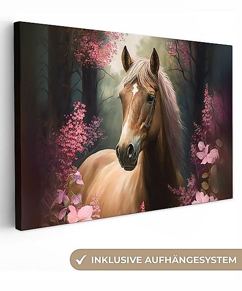 OneMillionCanvasses® Leinwandbild Pferd - Blumen - Rosa - Natur - Wald, Fot günstig online kaufen