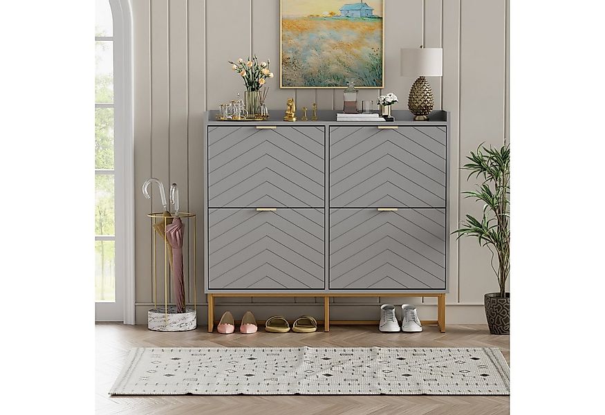 UEV Schuhschrank mit 4 Klappen, Schuhkipper Schmal, Schuhregal mit Metallfü günstig online kaufen