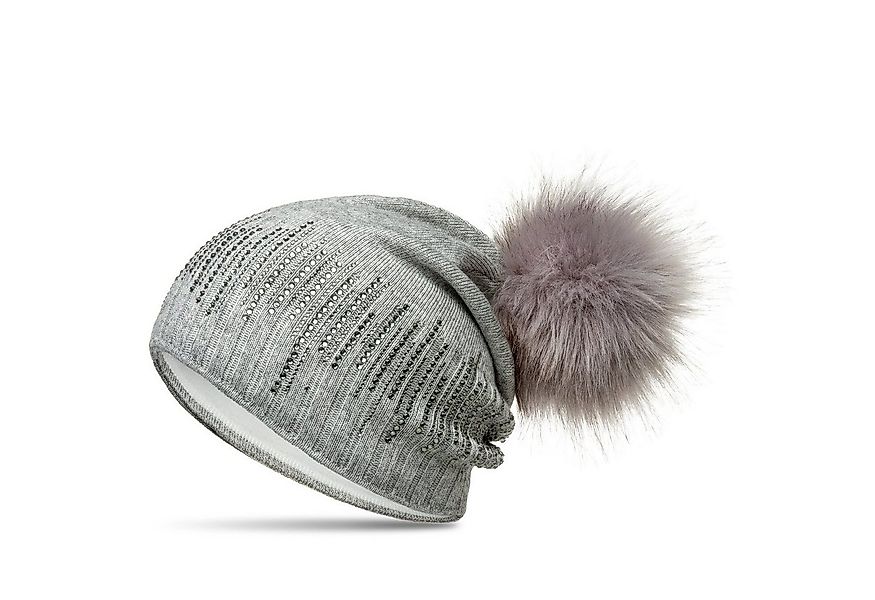 Beanie MU206 Gefütterte Damen Feinstrick Long Beanie Mütze mit Glitzer Stra günstig online kaufen