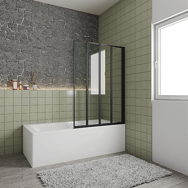 Duschparadies Badewannenfaltwand 4mm ESG Klarglas Schwarz günstig online kaufen