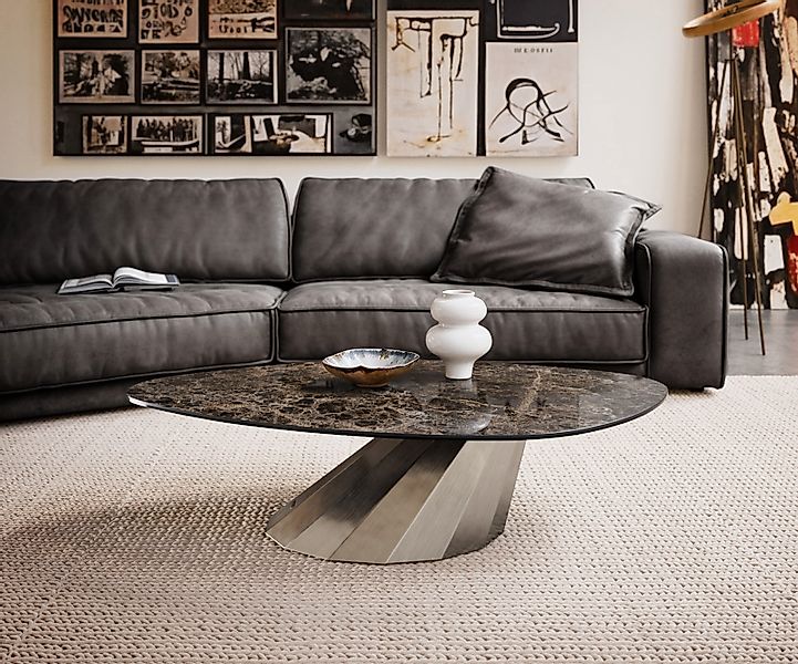 Couchtisch Edge Organisch 140x76 cm Keramik Emperador Extra Lucidato Dunkel günstig online kaufen