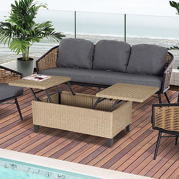 Outsunny ausziehbarer Polyrattan Gartentisch Couchtisch Stahl Khaki 103x50x günstig online kaufen